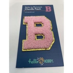 Hello Hobby Chenille Letter Patch Pink Gold Glitter Sticker Permanent NEW 2.2"